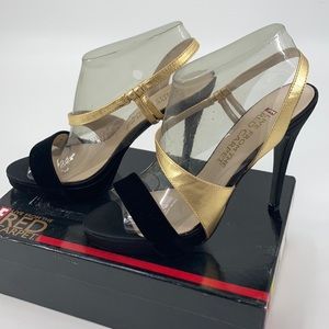 Sexy Platform Heel Sandal Black Gold Women's 6